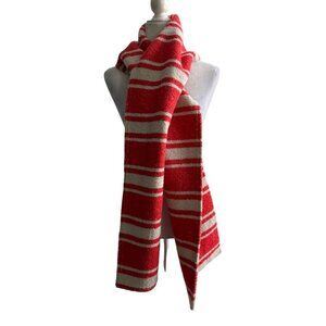 Mint Designs Red Ecru Wool-Blend Wrap Around Scarf Striped VINTAGE One Size